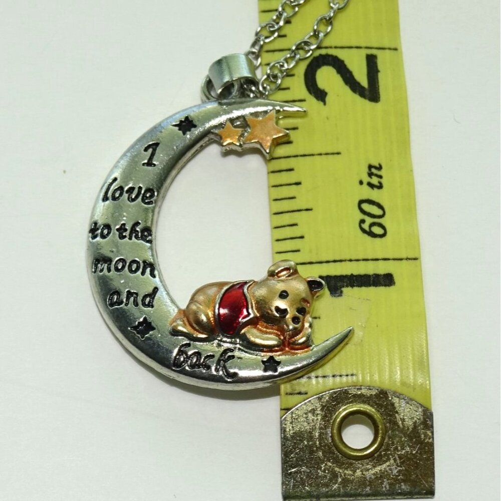 Winnie The Pooh Necklace With Moon Pendant Silver & Gold Tone "I Love You To The - Picture 5 of 6